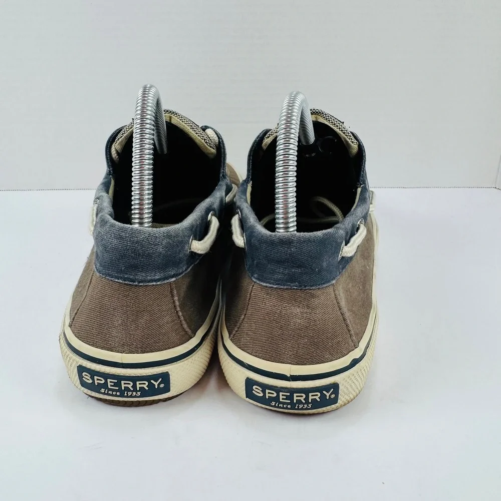 Sperry Top-Sider Bahama 2-Eye Mens 8M Brown Navy Canvas Boat Shoe STS13964